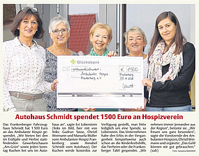 Autohaus Schmidt spendet 1500 Euro an Hospizverein Frankenberg